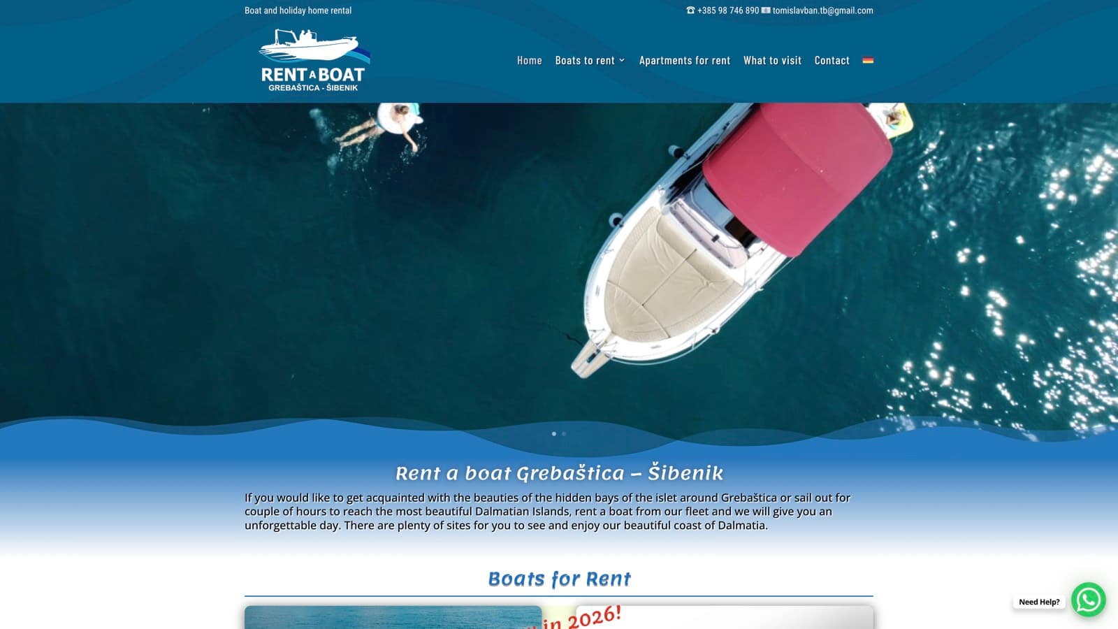 Naslovnica stranice Rent a Boat Grebaštica